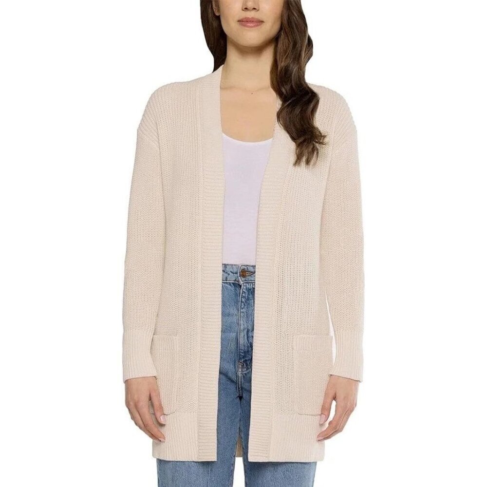 Max & Mia Women's L White/ Cream  Long Open Front Cardigan Sweater Ribbed
